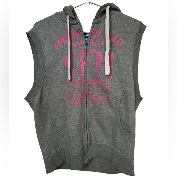American Rag Hoodie Vest San Francisco CA SFN Phys Ed Pink Text Men’s XL - Picture 1 of 10